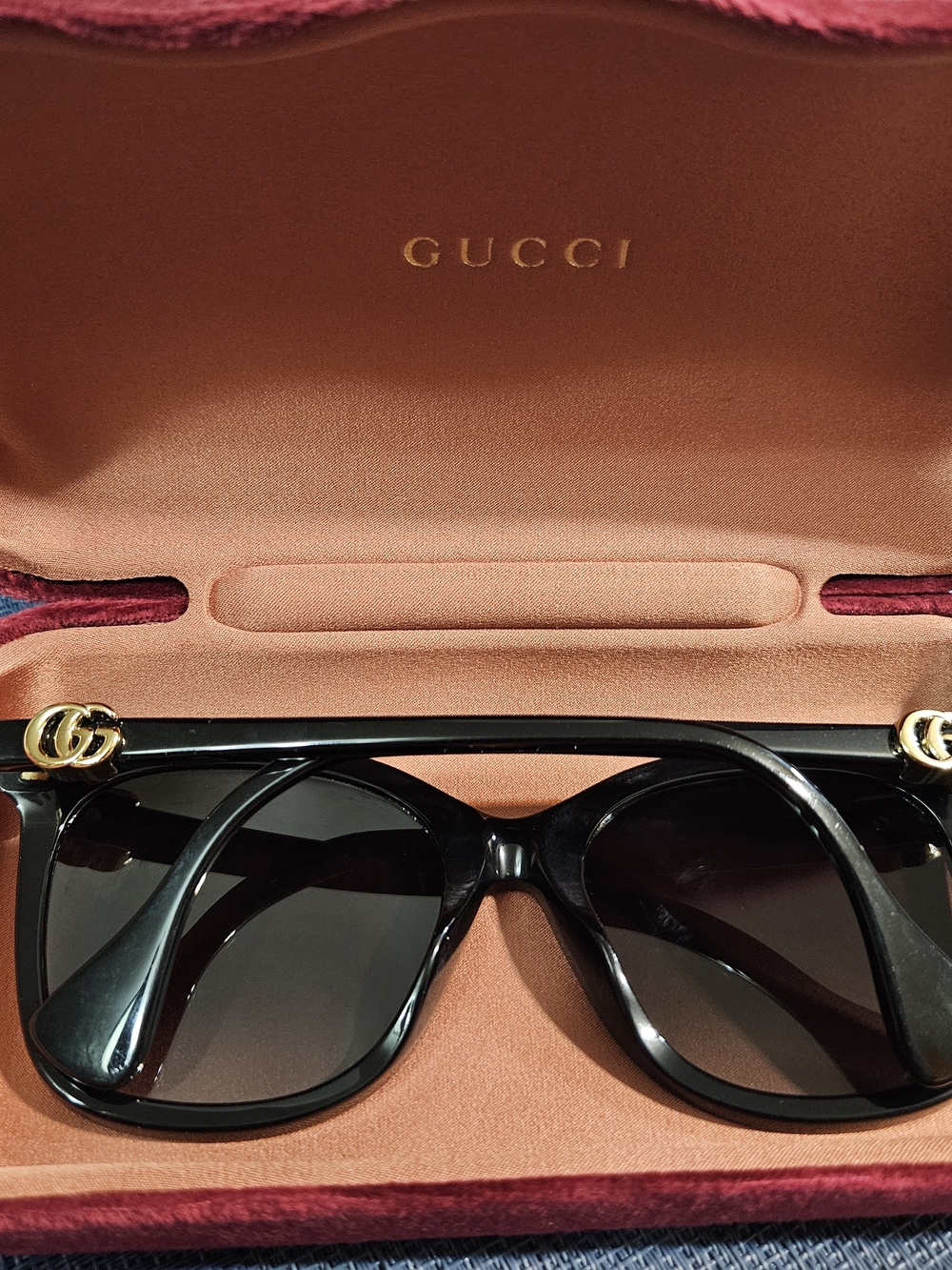 Gucci Black Square Women's Sunglasses with Gold GG Detail